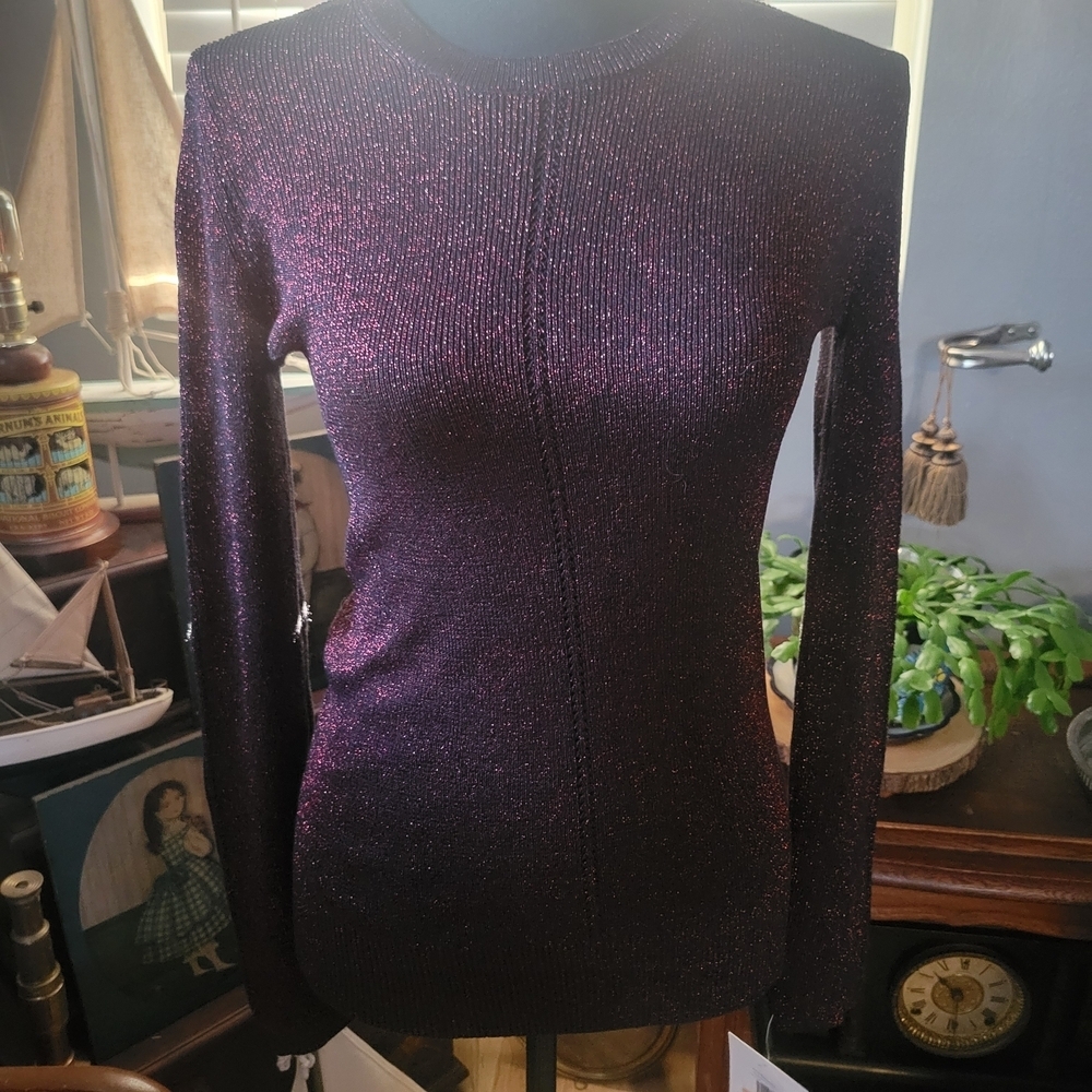 Ellen Tracy Black and Rouge Shimmer Top